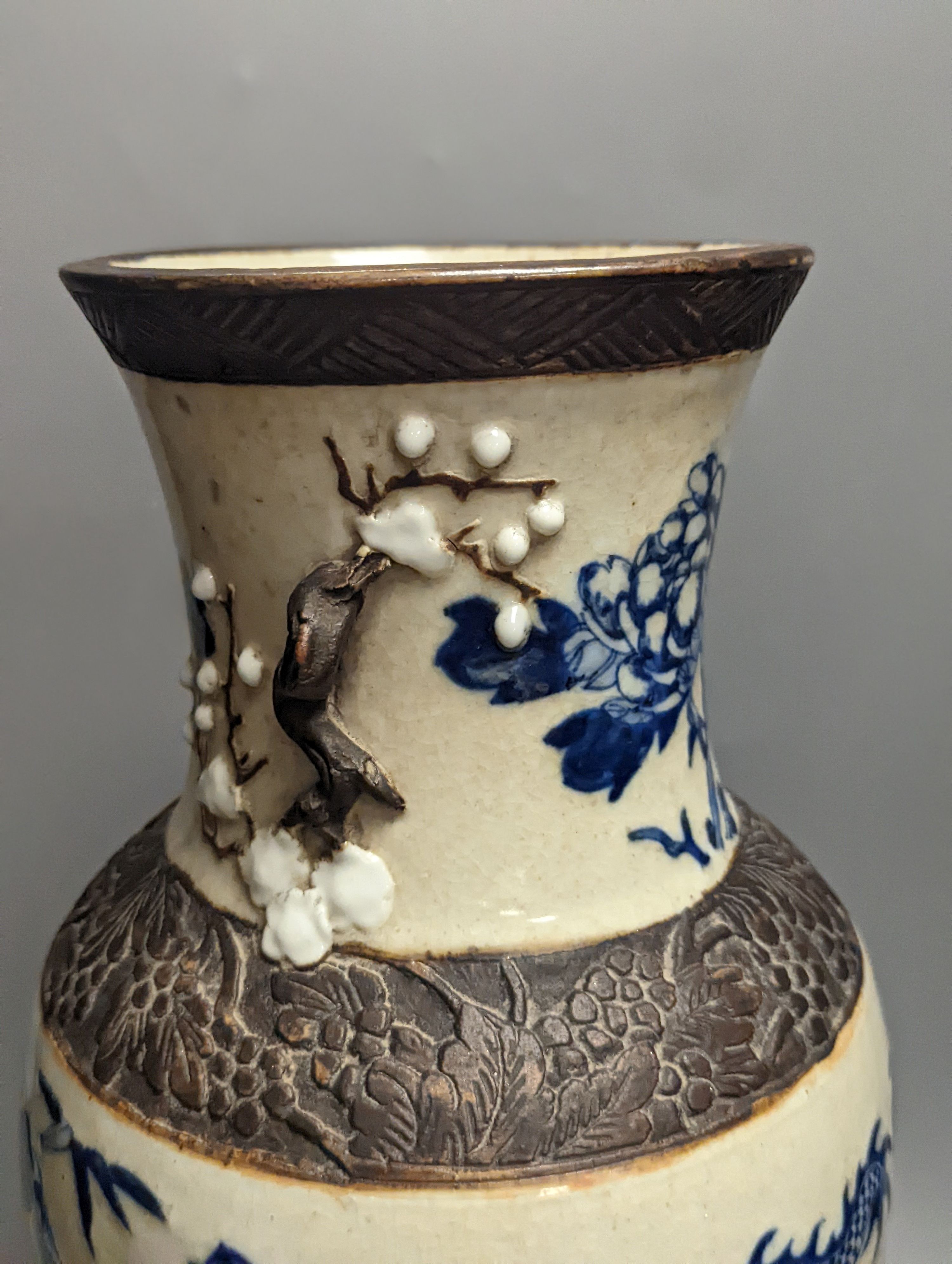 A large Chinese blue and white crackle glaze 'dragon' vase, c.1900, Chenghua mark 45cm